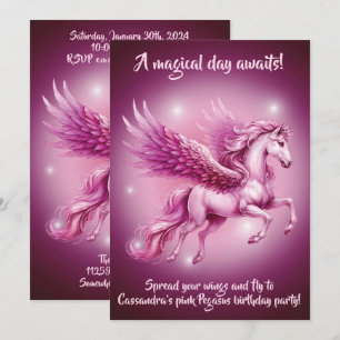 Birthday Pink Pegasus Fantasy Design Invitation