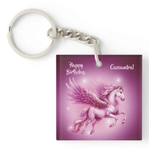 Birthday Pink Pegasus Fantasy Design Keychain