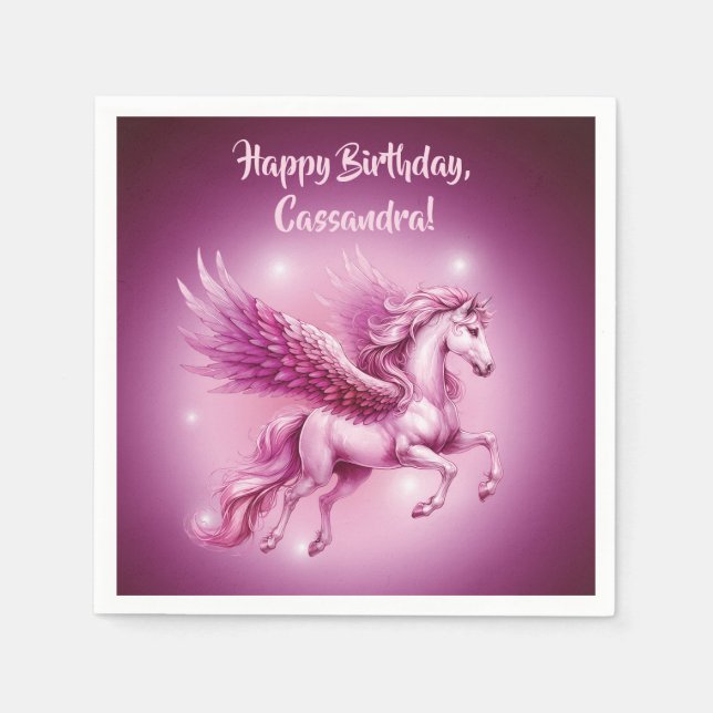 Birthday Pink Pegasus Fantasy Design Napkins (Front)