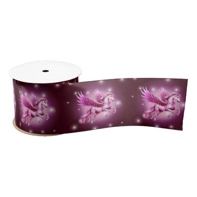 Birthday Pink Pegasus Fantasy Design Satin Ribbon (Spool)