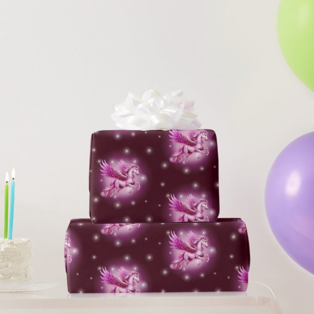 Birthday Pink Pegasus Fantasy Design Wrapping Paper (Party Gifts)