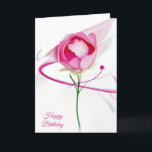 Birthday Pink Peony Bud Abstract Card<br><div class="desc">A delicate pink peony bud blooms with swirling petals and a smooth,  flowing design with a green stem against a white background.
Text is editable.</div>