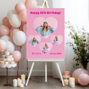 Birthday pink photo heart collage girl welcome foam board