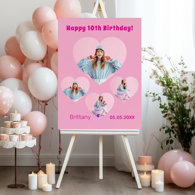 Birthday pink photo heart collage girl welcome foam board (Creator Uploaded)