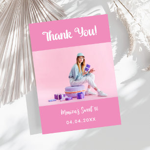 Birthday pink photo thank you card