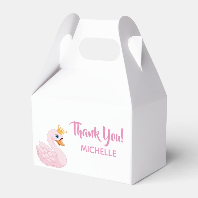 Birthday pink princess swan white girl favor boxes (Front Side)