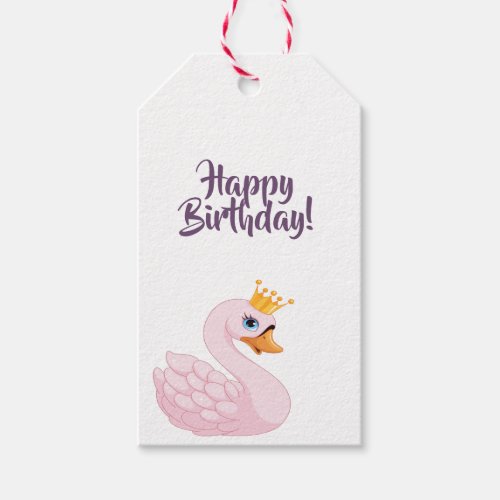 Birthday pink princess swan white girl gift tags