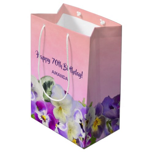 Birthday pink purple blush florals name medium gift bag