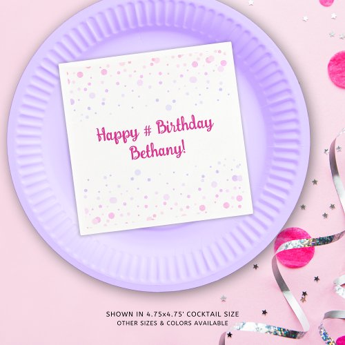 Birthday Pink Purple Confetti Dots Personalized Napkins