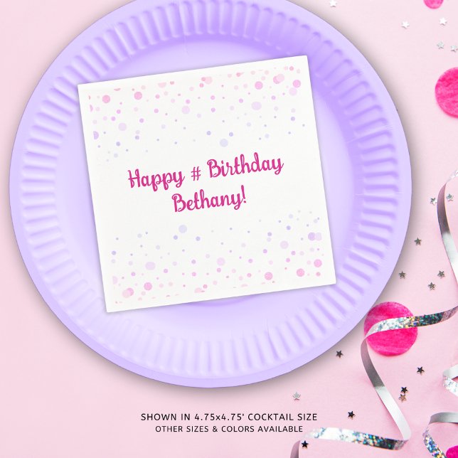 Birthday Pink Purple Confetti Dots Personalized Napkins (Creator Uploaded)