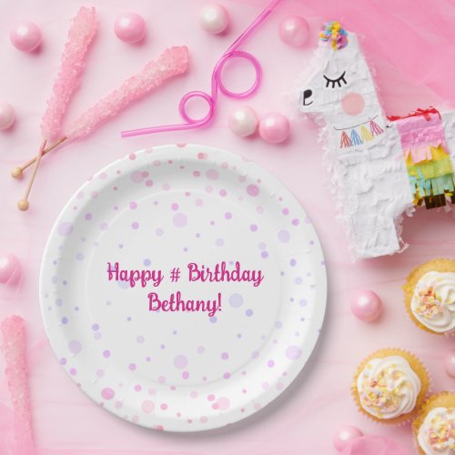 Birthday Pink Purple Confetti Dots Personalized Paper Plates