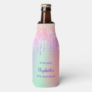 Birthday pink purple drip holographic bottle cooler
