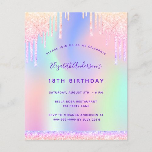 Birthday pink purple drips budget invitation flyer