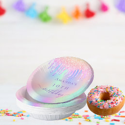Birthday pink purple glitter holographic name paper bowls