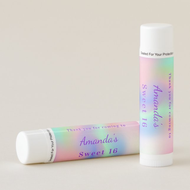 Birthday pink purple holographic thank you lip balm (Front)