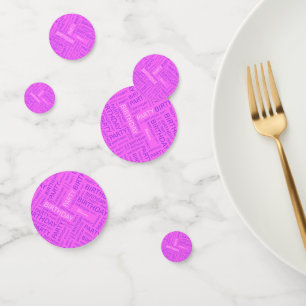 Birthday pink purple typography add name confetti