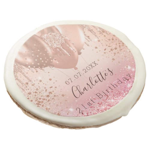 Birthday pink rose gold glitter name balloons sugar cookie