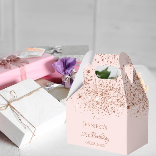 Birthday pink rose gold glitter name thank you favor boxes
