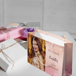 Birthday pink rose gold photo large gift bag