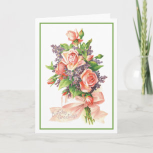 Birthday Pink Roses Violets Fine Art Still Life Card