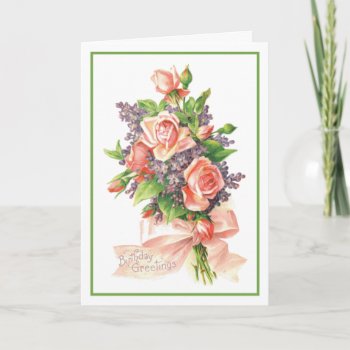 Birthday Pink Roses Violets Fine Art Still Life Card by lazyrivergreetings at Zazzle