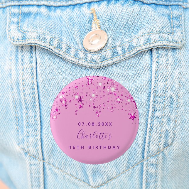 Birthday pink sparkle custom monogram button (Creator Uploaded)