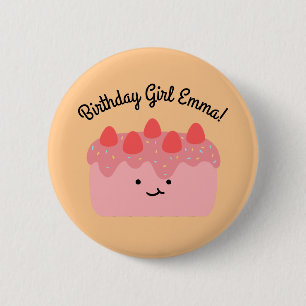 Birthday Pink Strawberry Cake Button