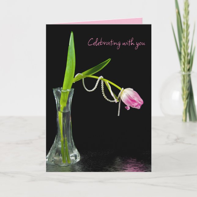 Birthday Pink Tulips and Pearls Card (Front)