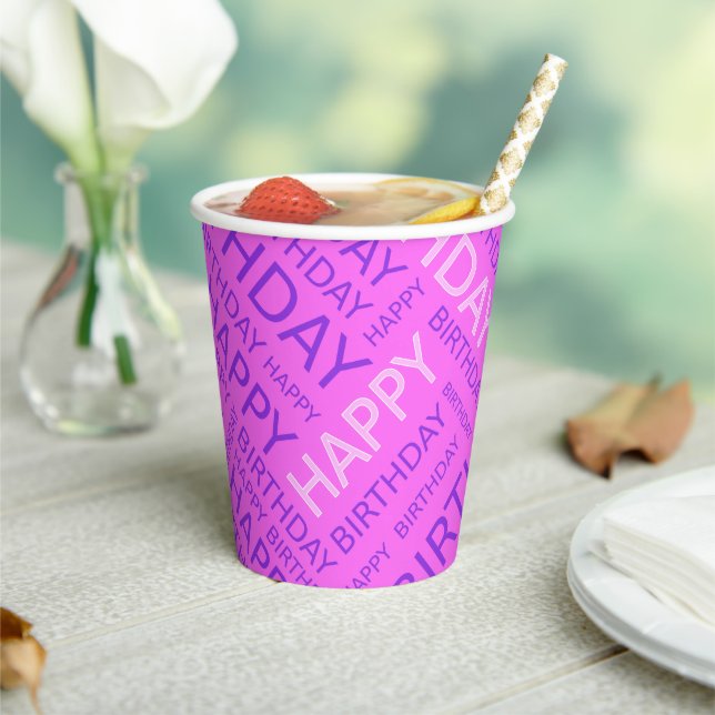 Birthday pink typography add name paper cups (Insitu)