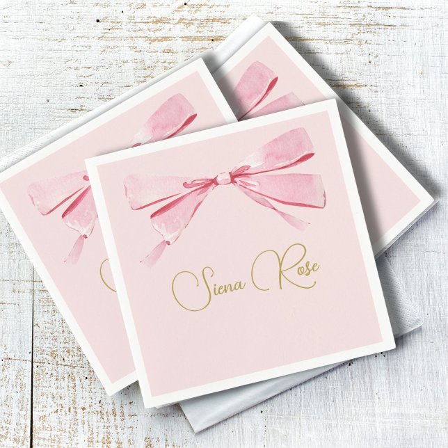 Birthday Pink Watercolor Bow Cute  Napkins (Creator Uploaded)