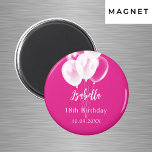 Birthday pink white balloons party magnet<br><div class="desc">For a 18th (or any age) birthday party.  A trendy pink background decorated with white balloons.   The name is written with a modern hand lettered style script.  Personalize and add a name and date.</div>