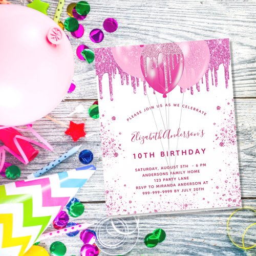 Birthday pink white girl balloon budget invitation flyer