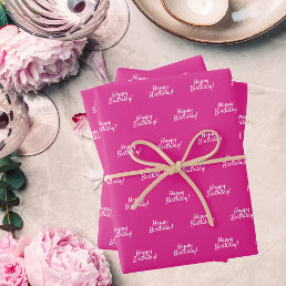 Birthday pink white girl wrapping paper sheets