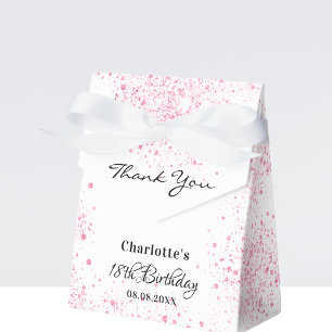 Birthday pink white glitter thank you favor boxes