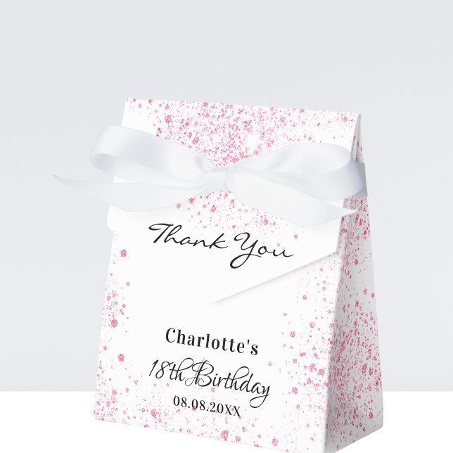 Birthday pink white glitter thank you favor boxes (Creator Uploaded)