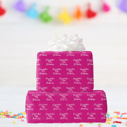 Birthday pink white name girl wrapping paper
