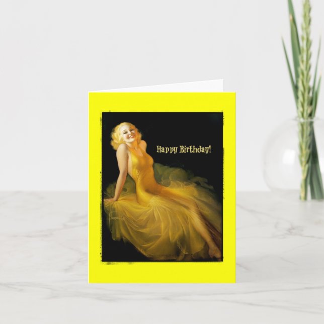 Birthday Pinup in Yellow Card (Front)