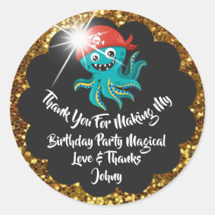 Birthday Pirate Favor Thank Red Black Glitter Gold Classic Round Sticker