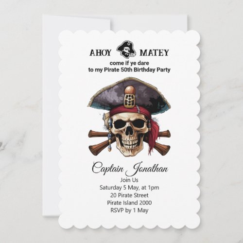Birthday Pirate  Jolly Roger 50th Invitation 