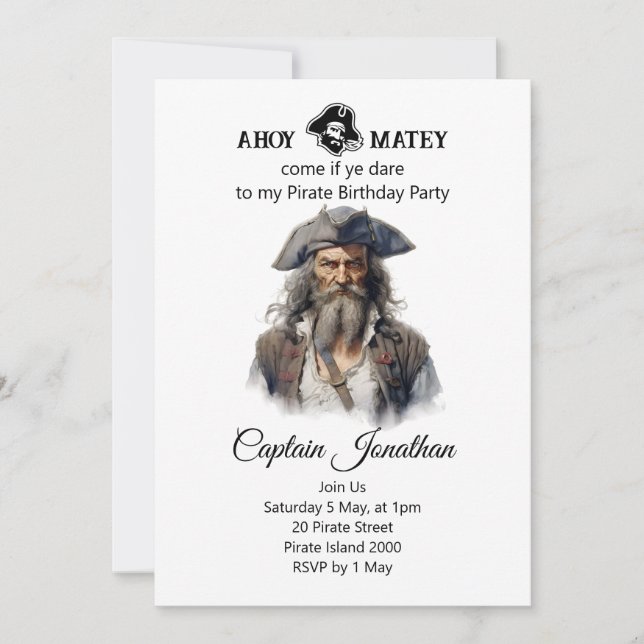 Birthday Pirate  Jolly Roger Invitation  (Front)