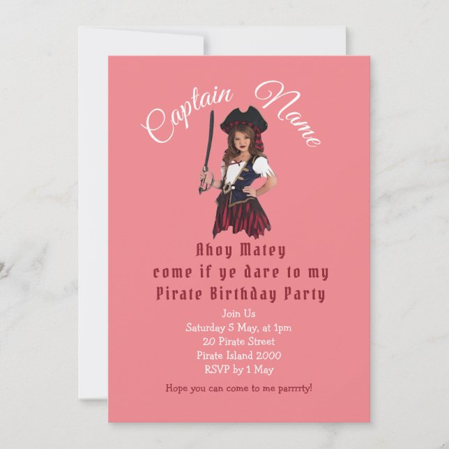 Birthday Pirate Pink  Invitation (Front)