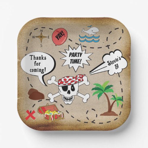 Birthday Pirates Party Square Paper Plates