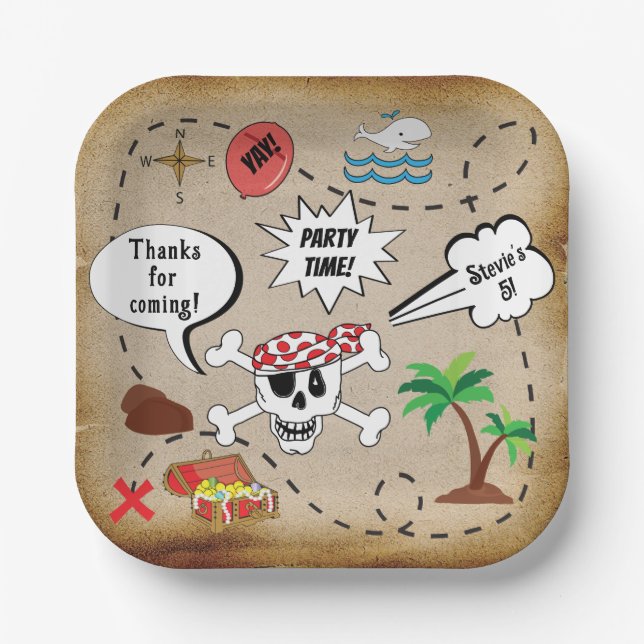 Birthday Pirates Party Square Paper Plates (Front)