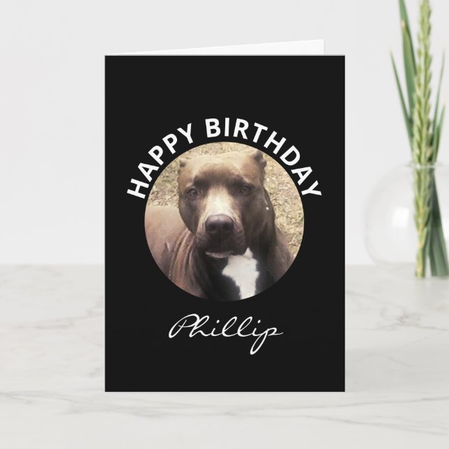 Birthday Pit Bull Dog Custom Photo Personalized Card (Front)