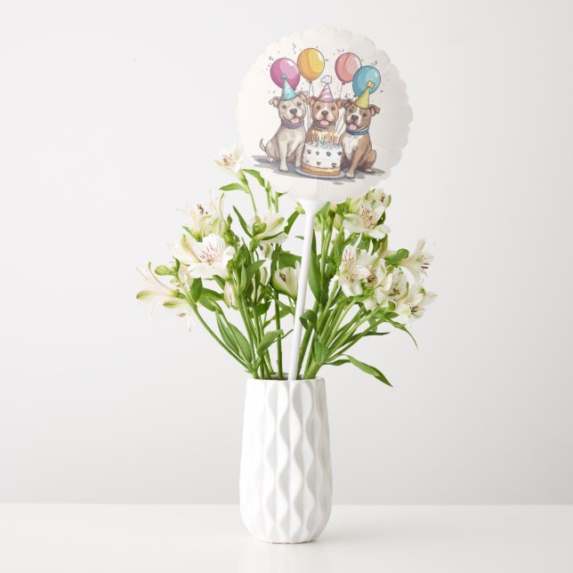 Birthday Pit Bull Dogs Balloon (Vase)