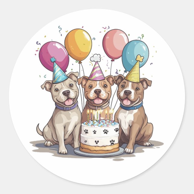 Birthday Pit Bull Dogs Classic Round Sticker (Front)