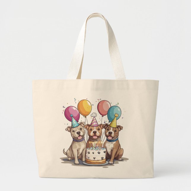 Birthday Pit Bull Dogs Large Tote Bag (Front)