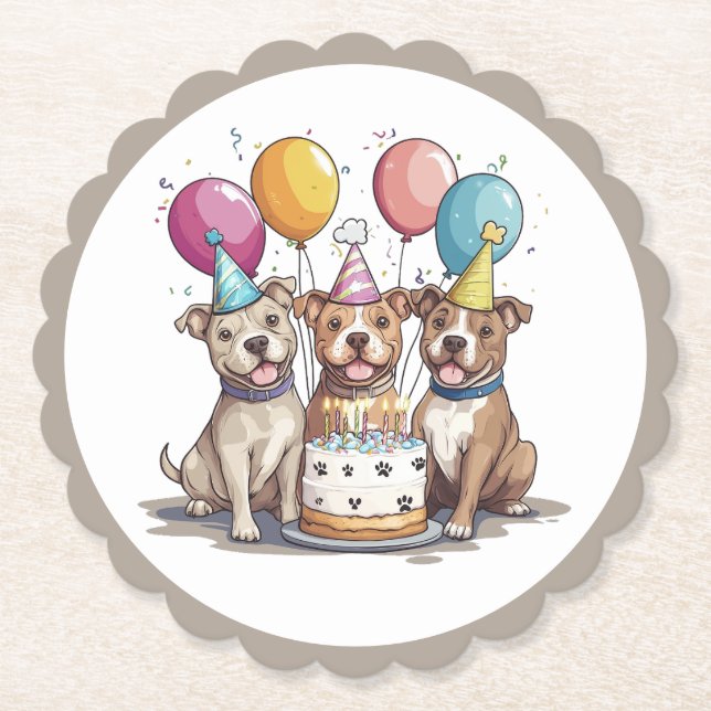 Birthday Pit Bull Dogs Paper Coaster (Front)