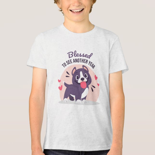Birthday Pitbull Dog Cute Blessed Tri-Blend Shirt (Front)