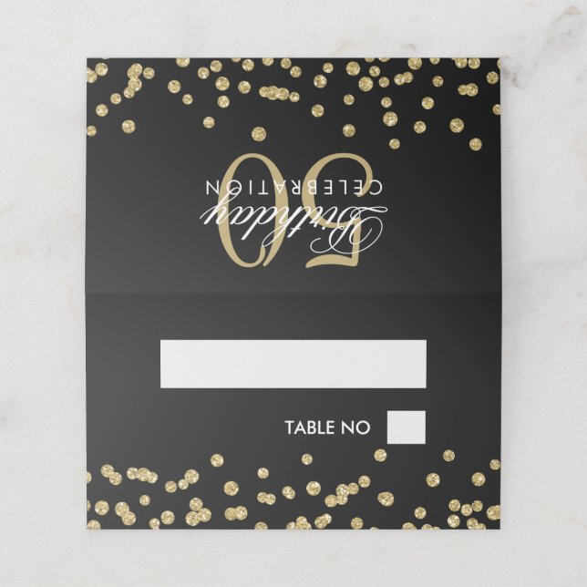 Birthday Placecards Gold Glitter Confetti Black (Outside Unfolded)